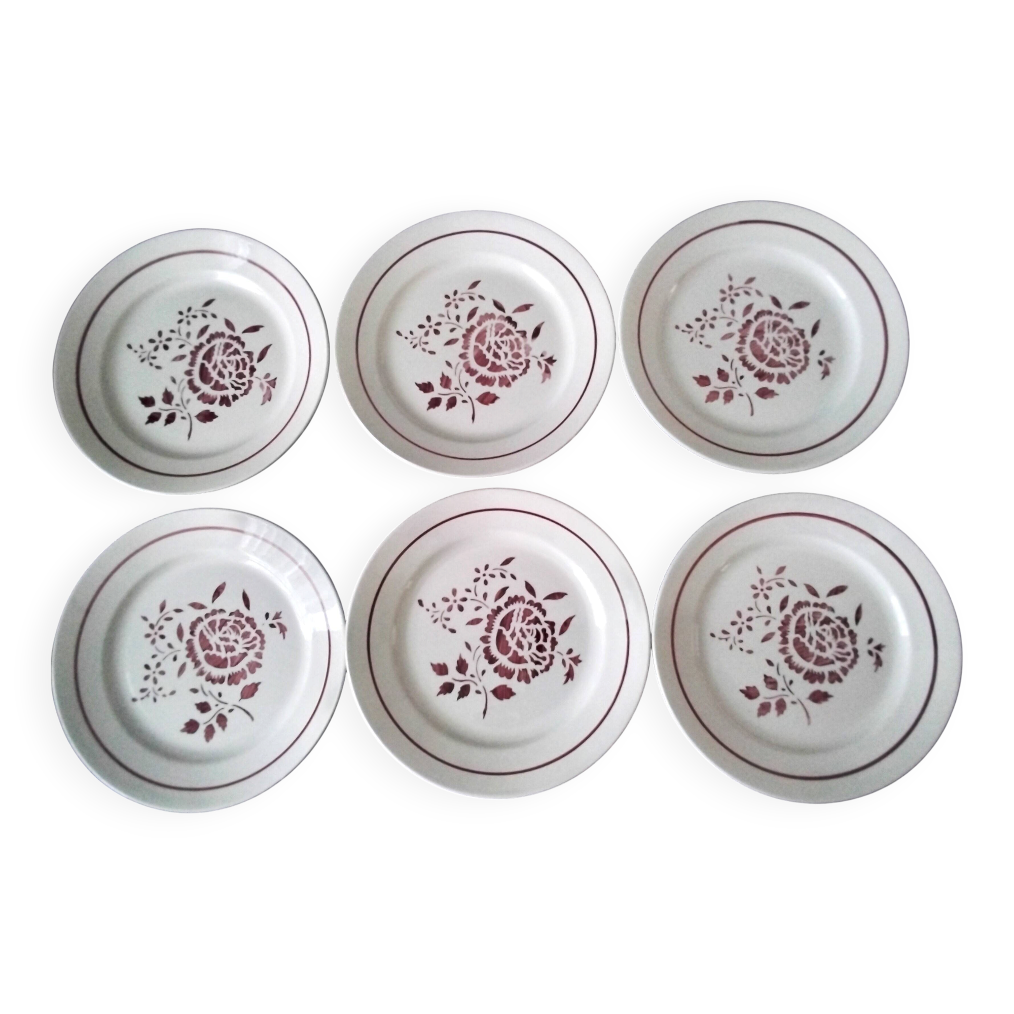 6 Lunéville earthenware dessert plates, Claudine model.