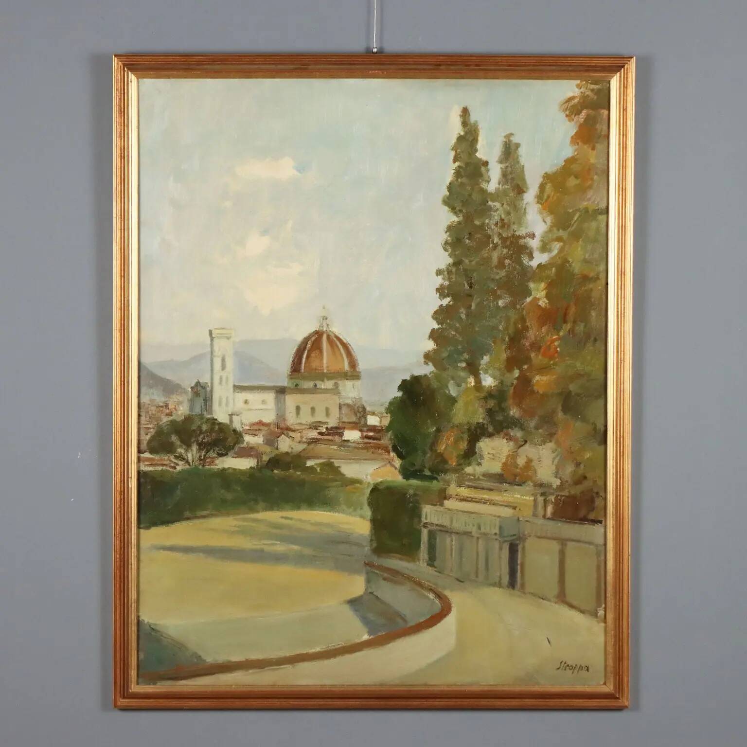 Peinture moderne signée Leonardo Stroppa, vue de Florence '900