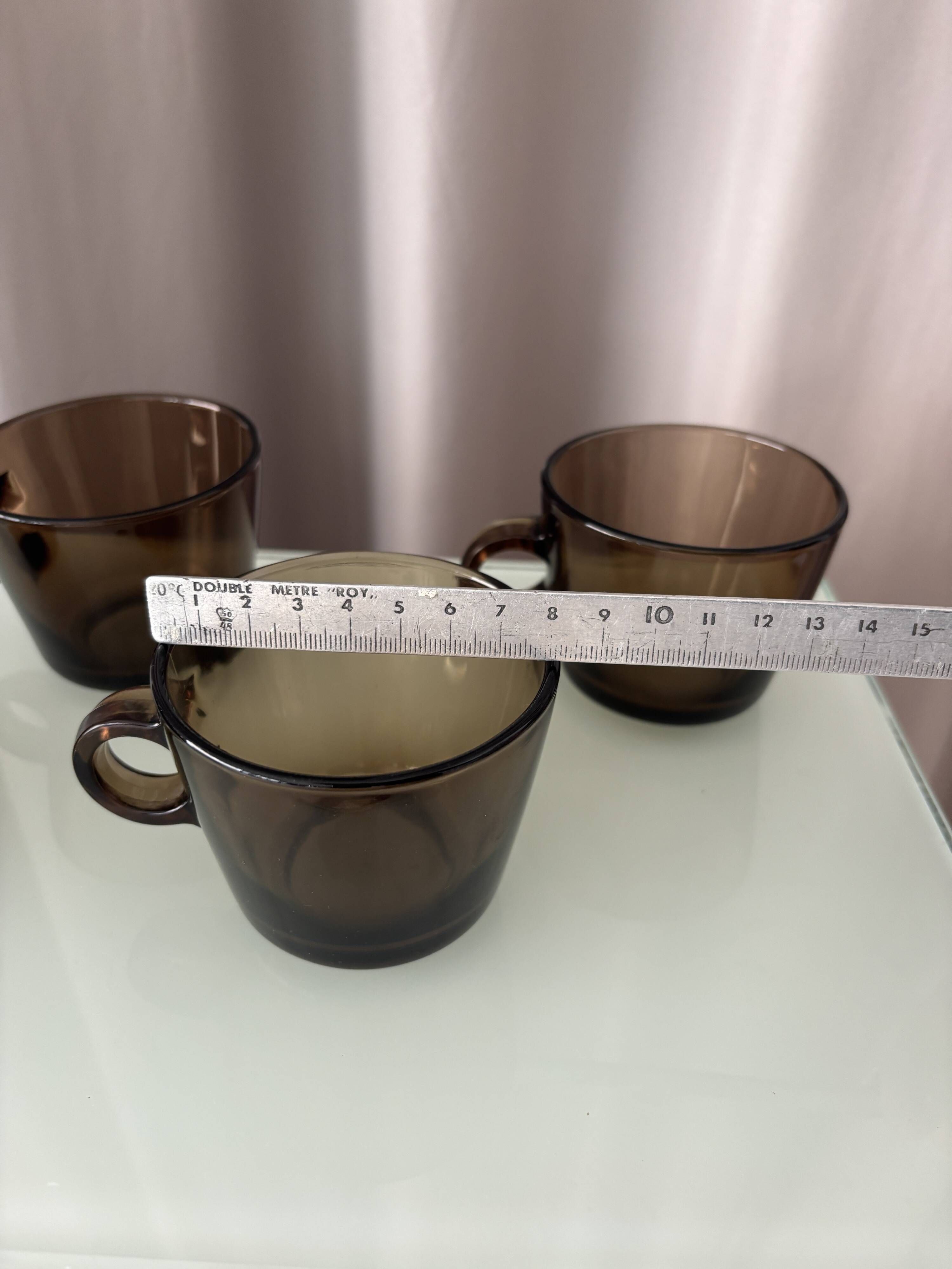 Set of 4 Vintage Smoked Glass Coffee CSeups by ŠEDA – Czechoslovakia, 1970s