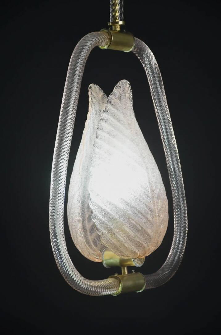 Set of 2 Pink and Transparent Murano Glass Chandelier by Barovier e Toso, 1950s
