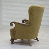 1960s, Danish highback armchair, furniture cotton/wool fabric, oak wood.