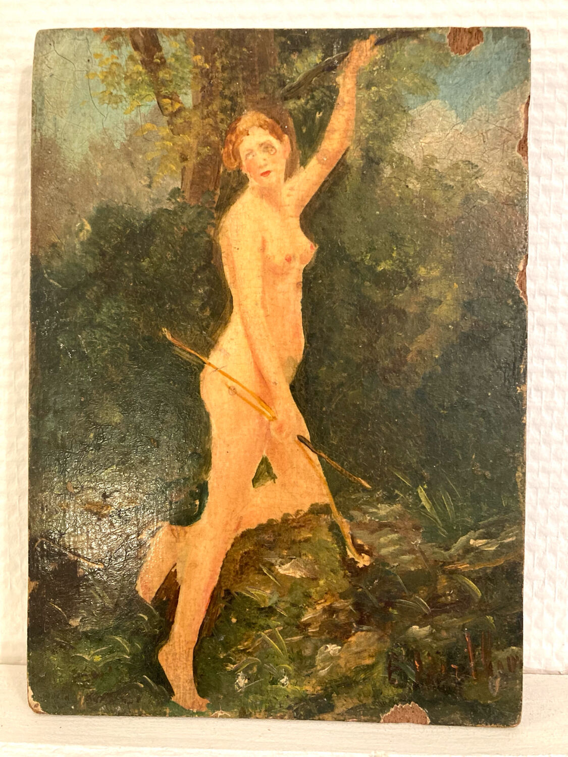 Small oil on panel, Diana 19th century