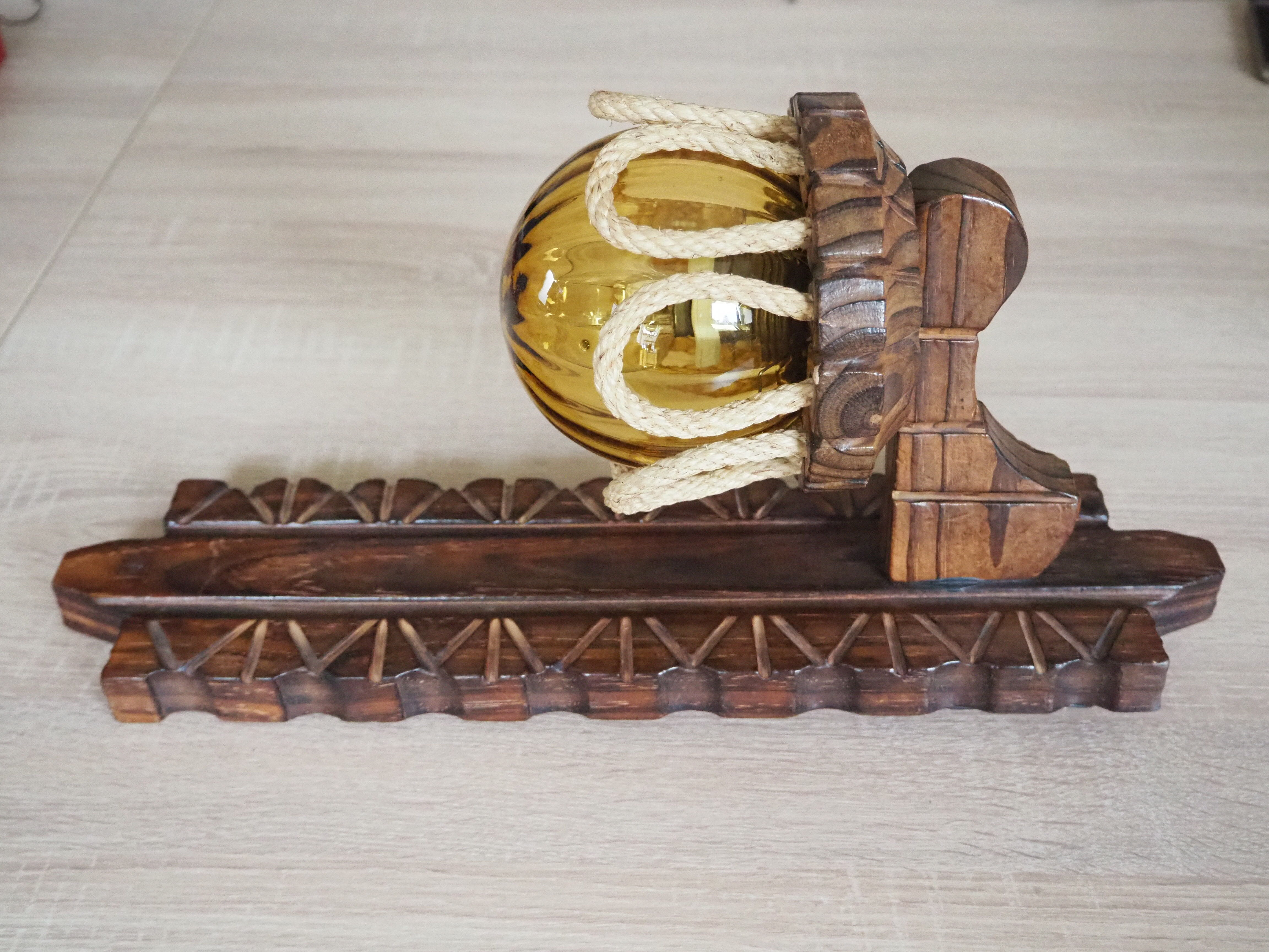 Sconce in wood and yellow glass ball from the 1960/1970