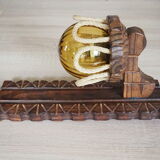 Sconce in wood and yellow glass ball from the 1960/1970