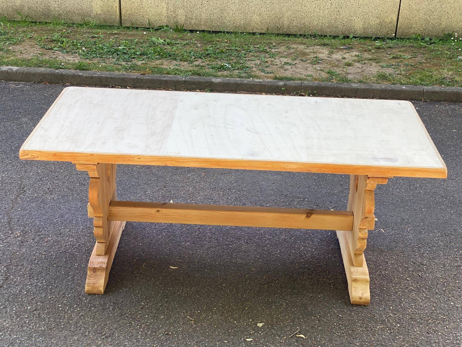 Renovated monastery farmhouse table in 20th century pine wood 180cm