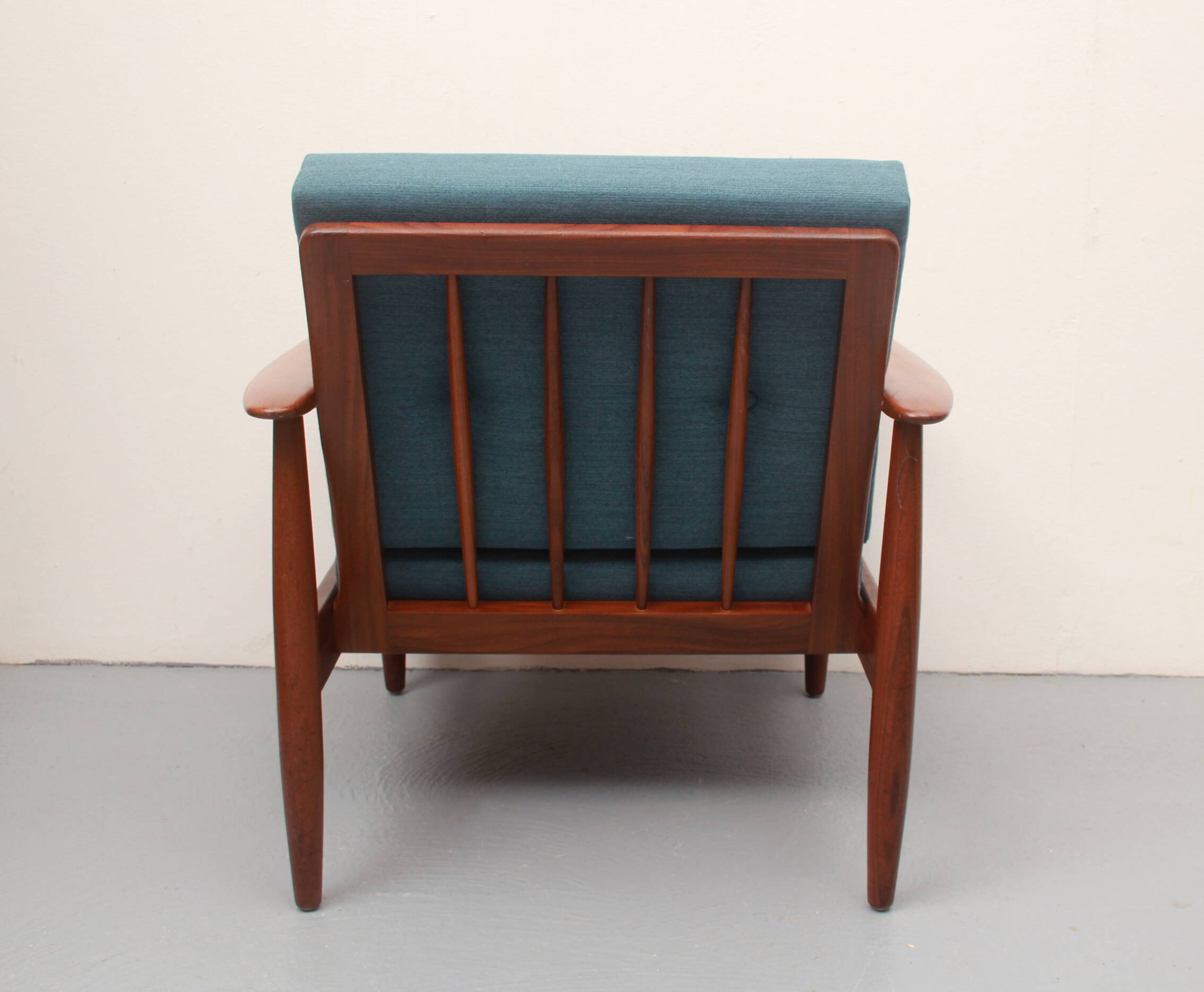 1960s armchair in teak, cushions petrol