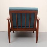 1960s armchair in teak, cushions petrol