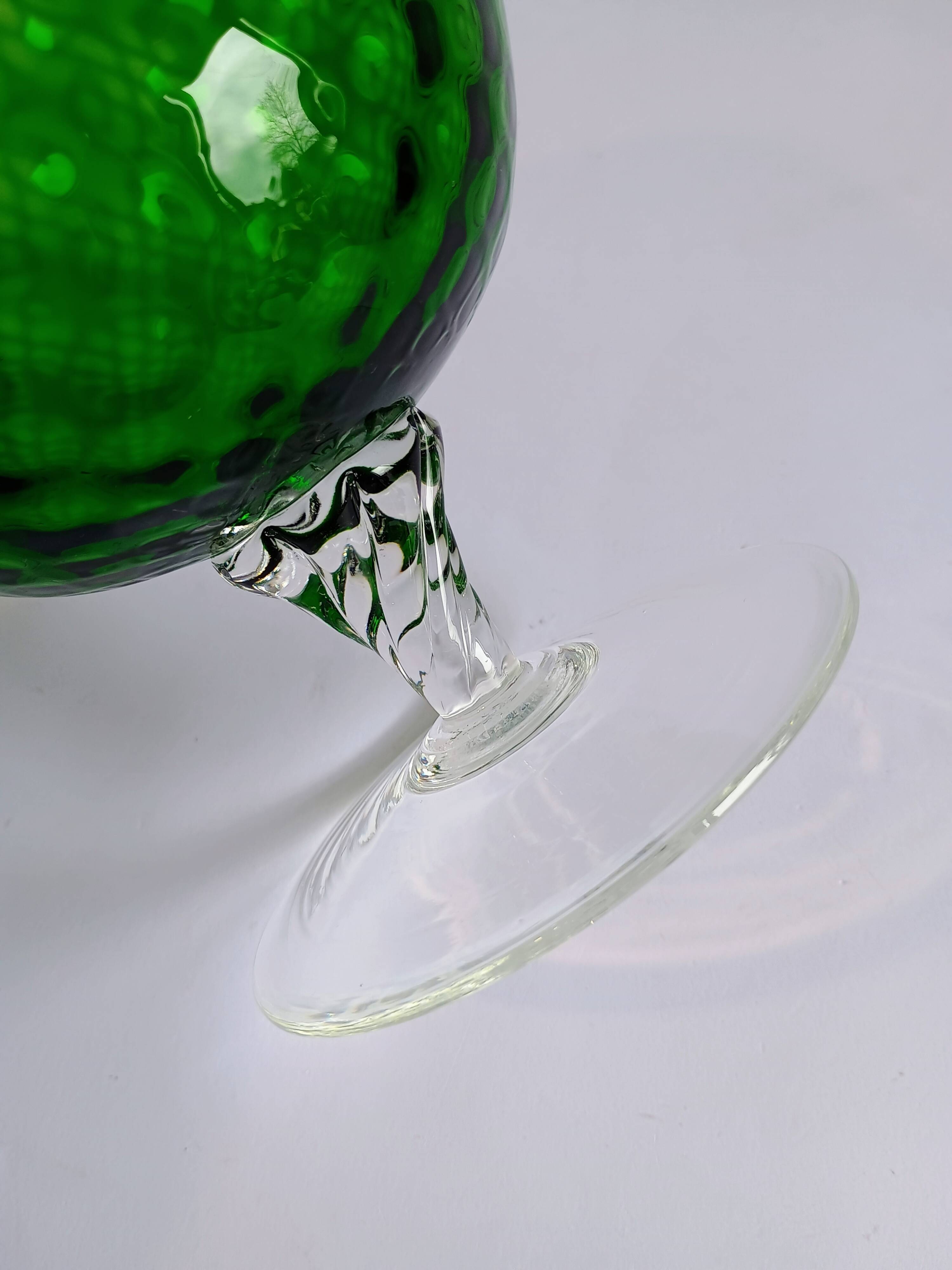 Vintage Green Glass Footed Vase
