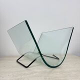 Post modern Fiam Italy curved glass magazine rack , 1980’s