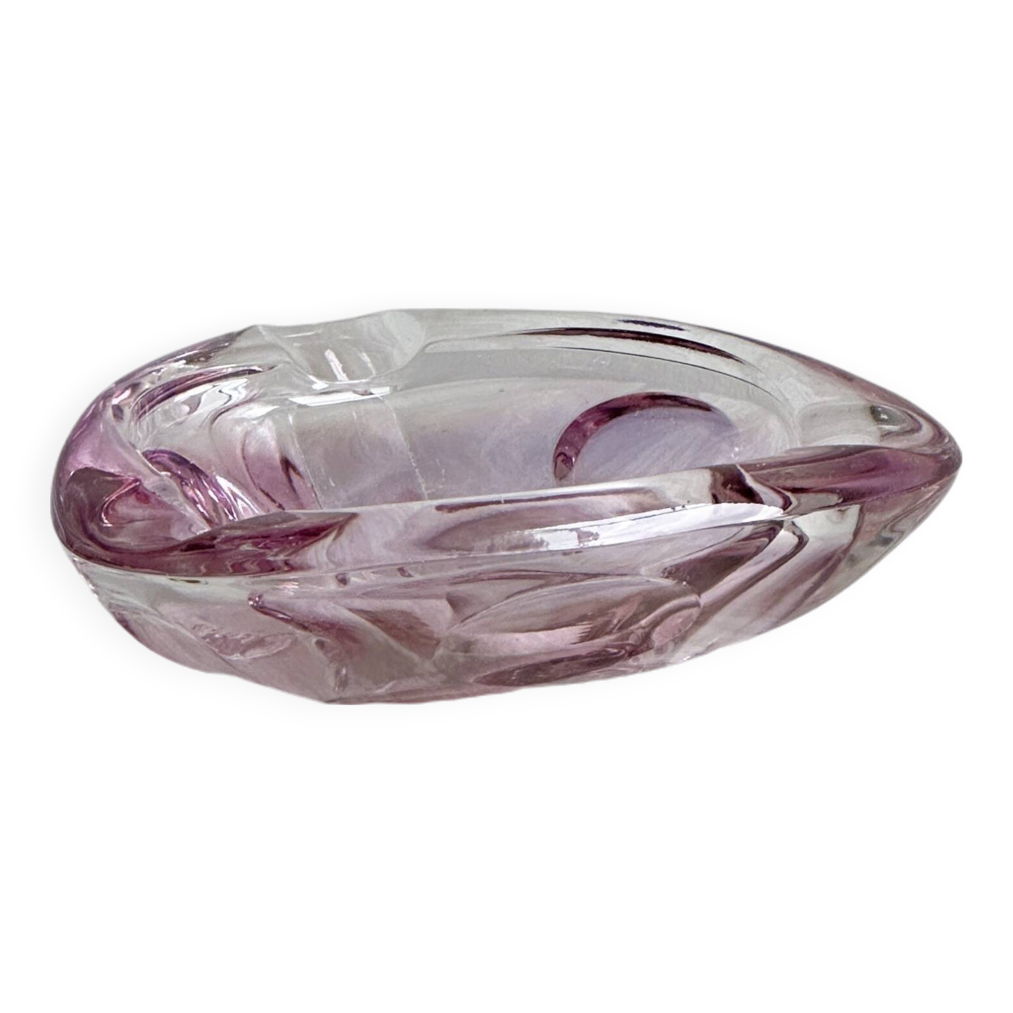 Petit cendrier vintage en verre rose translucide