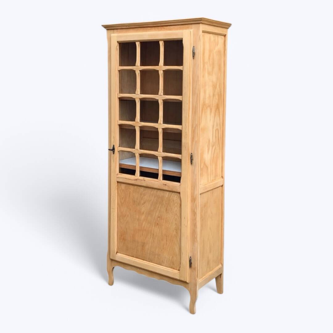 Parisian glass cabinet, raw wood, 1960s