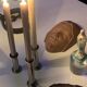 Three silver metal candle holders