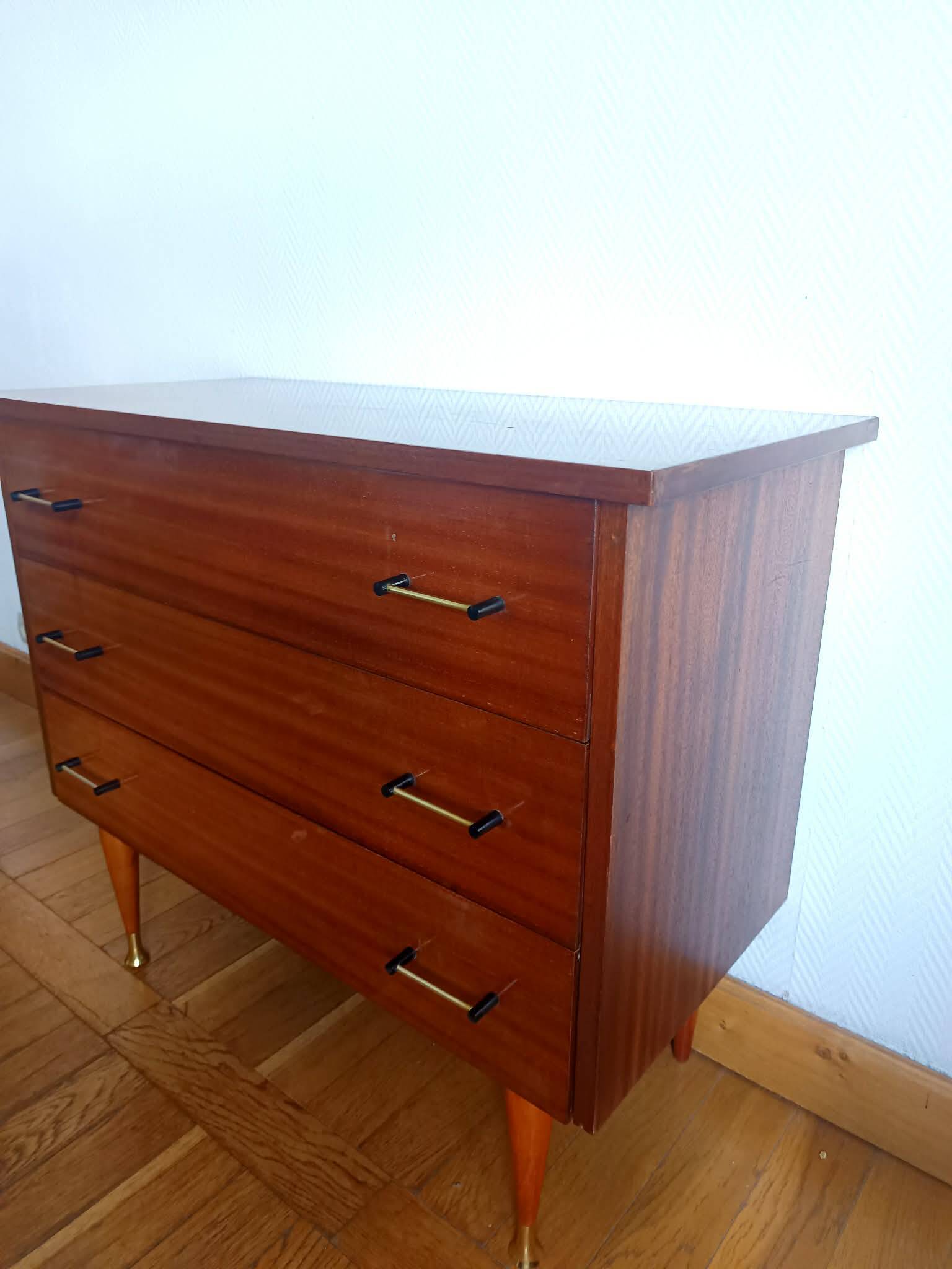 Commode pieds compas 1950 mid-century vintage