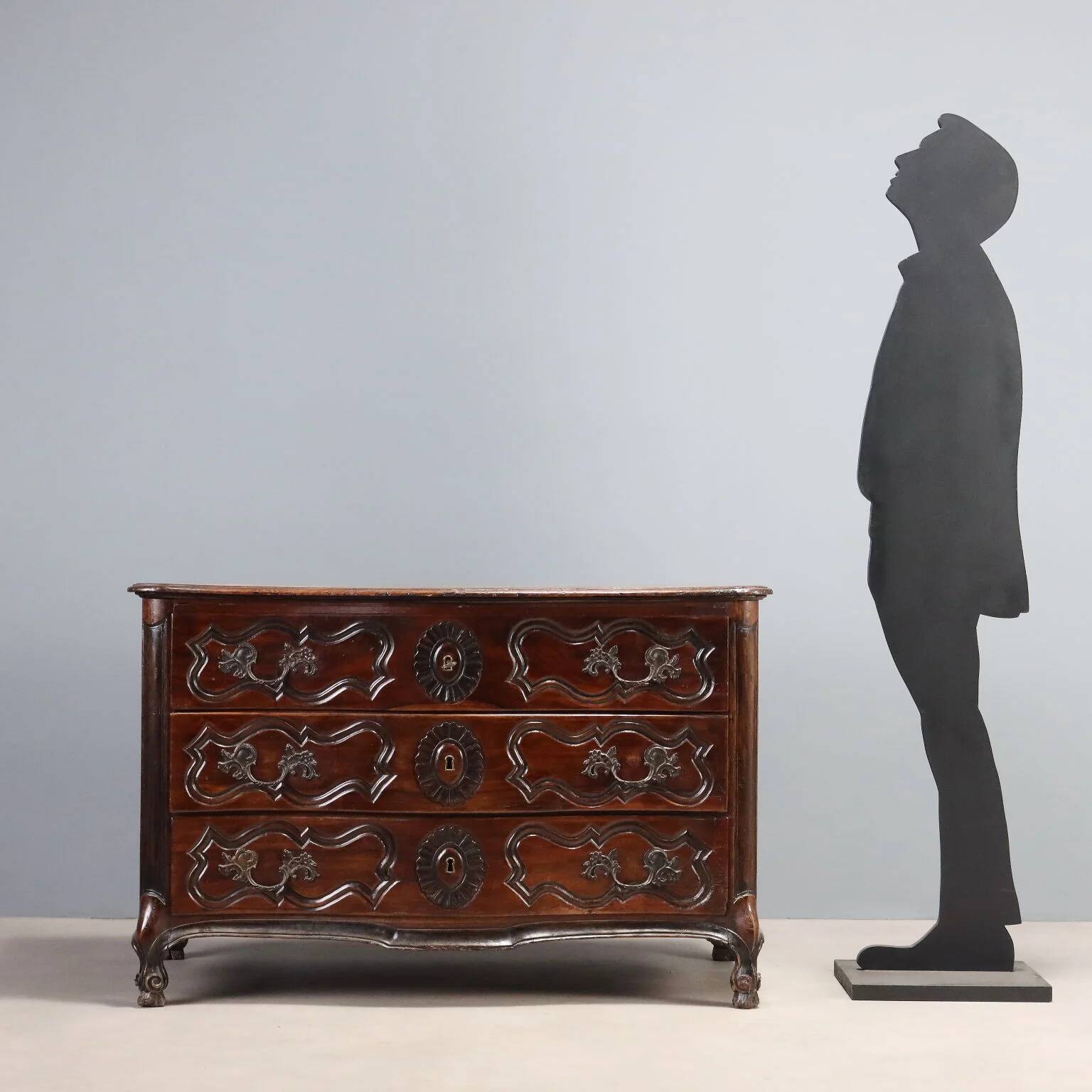Antique baroque walnut commode, France, 18th century