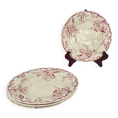 Set de 4 assiettes plates KG Lunéville Terre de fer, "Fontainebleau", rose, XIXe siècle