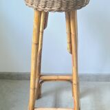 Table d'appoint vintage en bambou et osier tressé