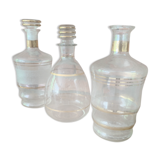 Lot de 3 flacons verre & dorure