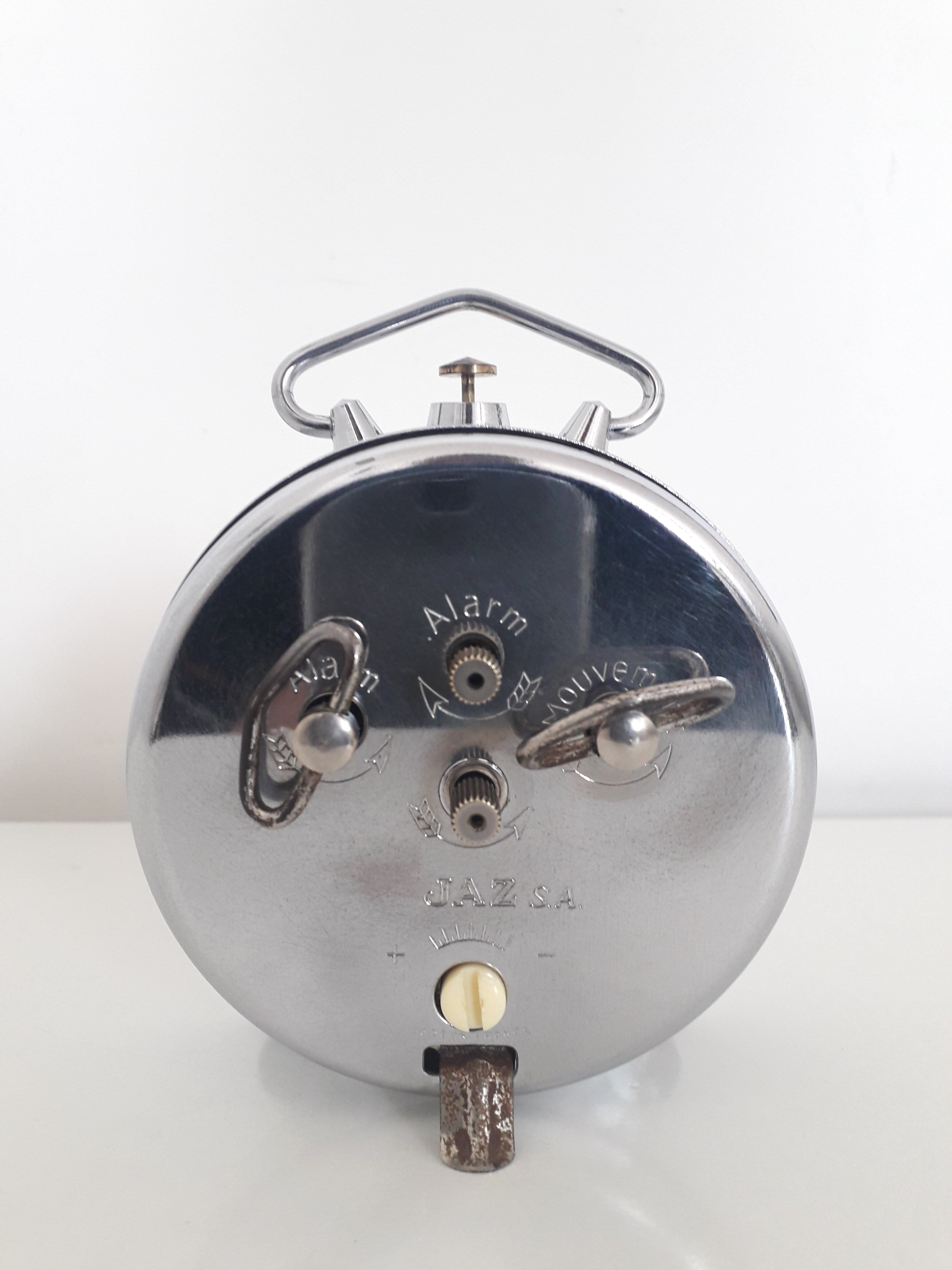 Old mechanical alarm clock jaz ruzic ''repetition'' chrome metal, 1965