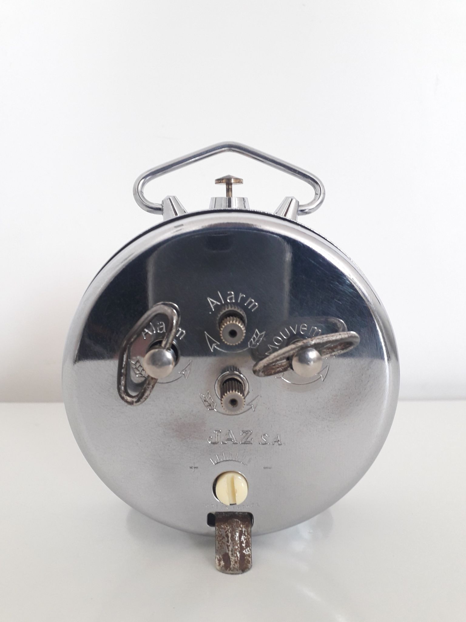 Old mechanical alarm clock jaz ruzic ''repetition'' chrome metal, 1965