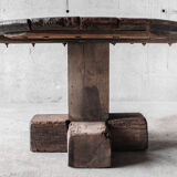 Round primitive dining table, solid wood