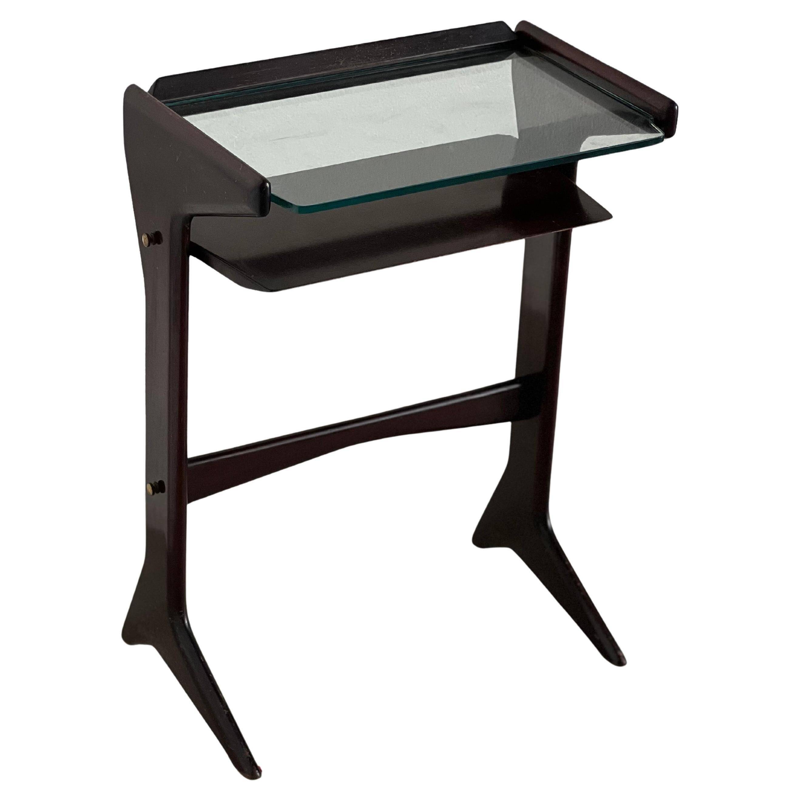 Petite console/table d'appoint en bois et verre des années 1950 Ico Parisi