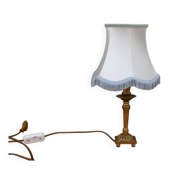 Lampe vintage en laiton avec abat-jour à franges – H35 cm, Ø20 cm