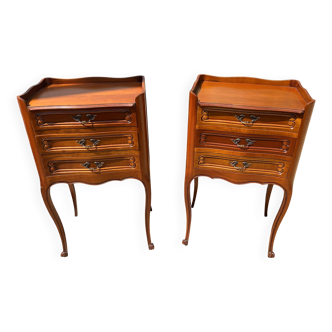 Paire de tables de chevet AMEUBLEMENT NF à 3 tiroirs style Louis XV