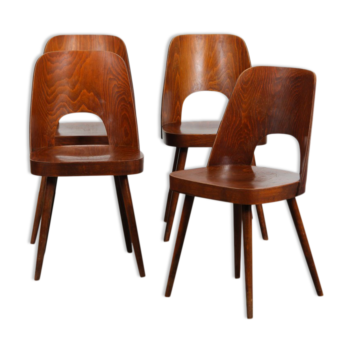 Suite of 4 wooden chairs by Oswald Haerdtl for Ton, 1960