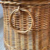Vintage pouf braided wicker storage chest