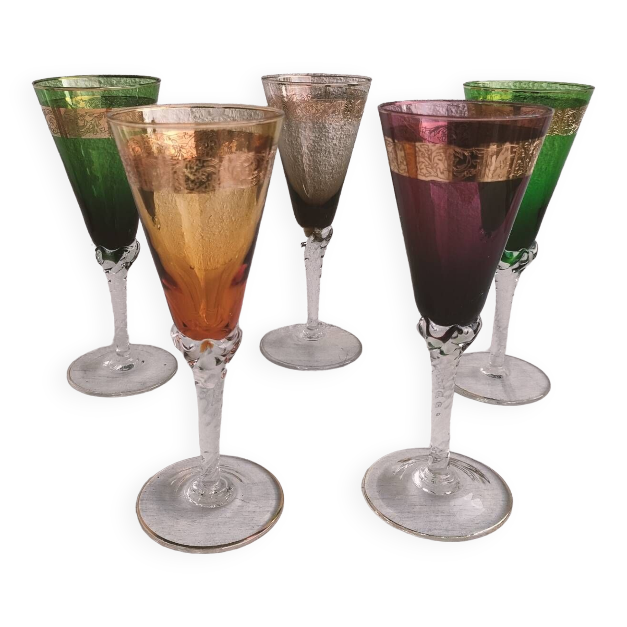 Set of 5 Murano glass flutes