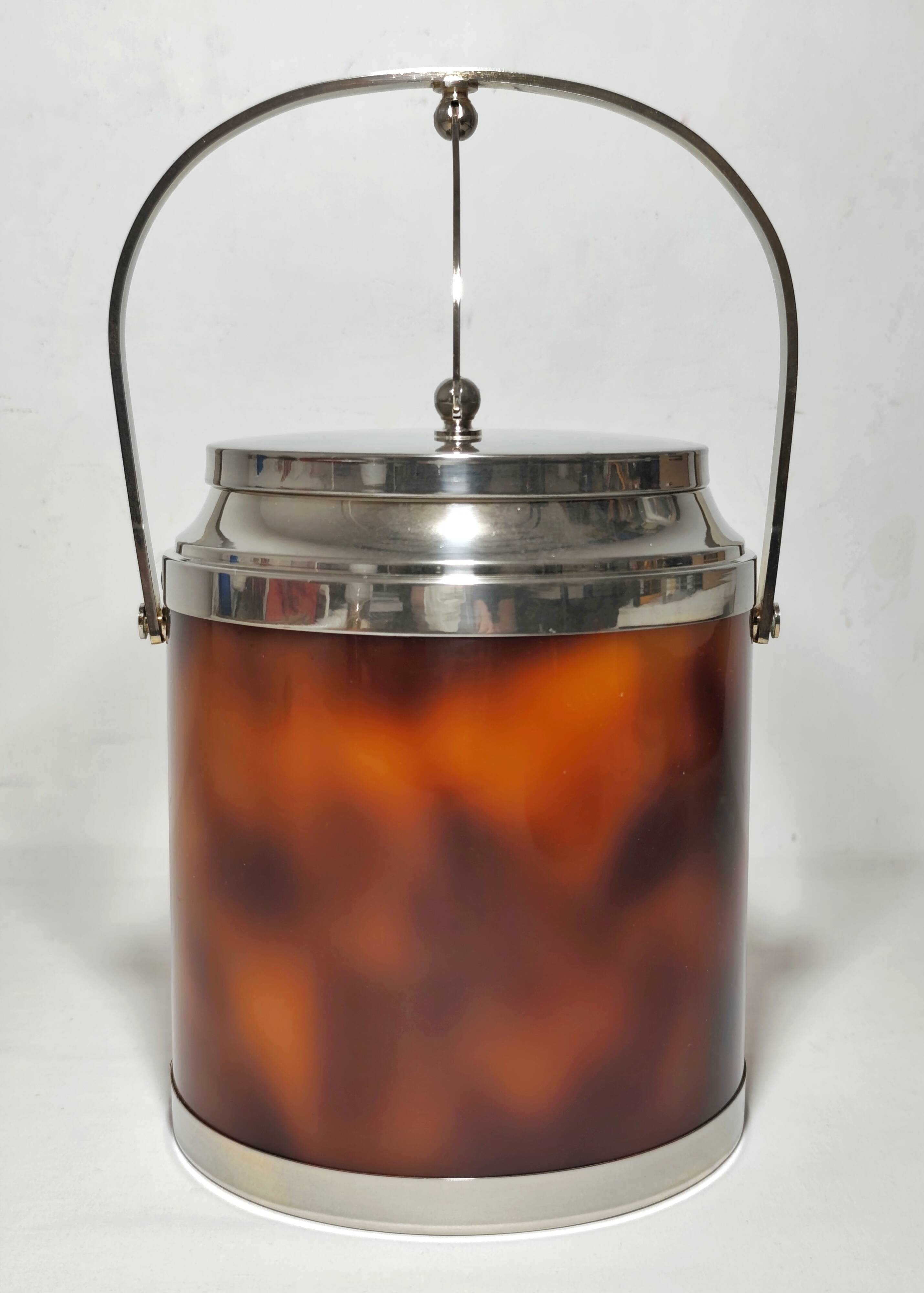 Acrylic and metal ice bucket. Spain, 1970s.