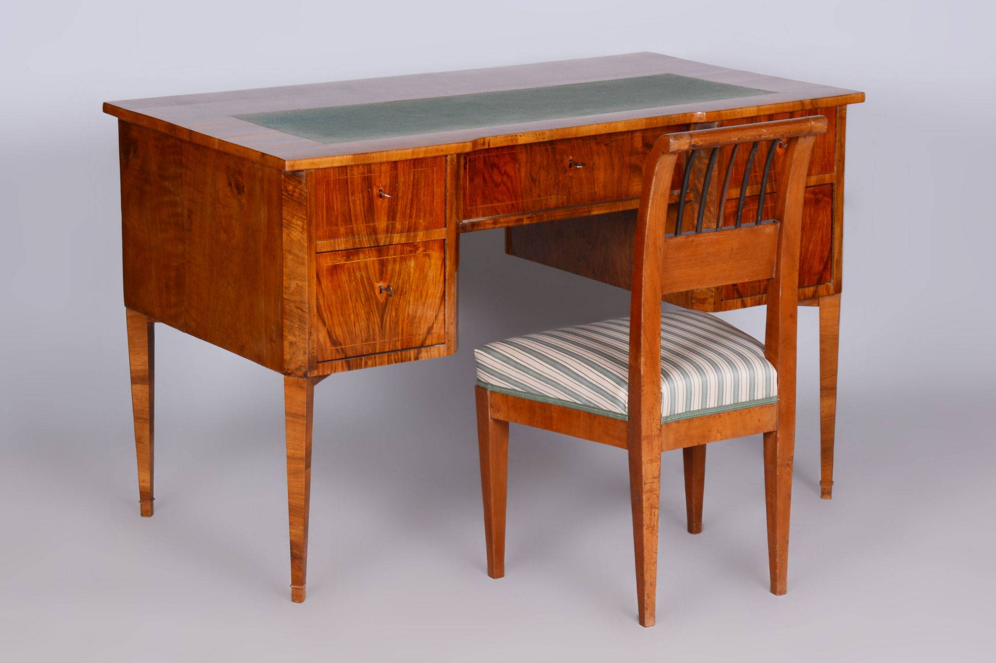 Restored biedermeier walnut writing desk, revived polish, czechia, 1830s