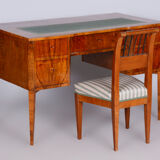 Restored biedermeier walnut writing desk, revived polish, czechia, 1830s