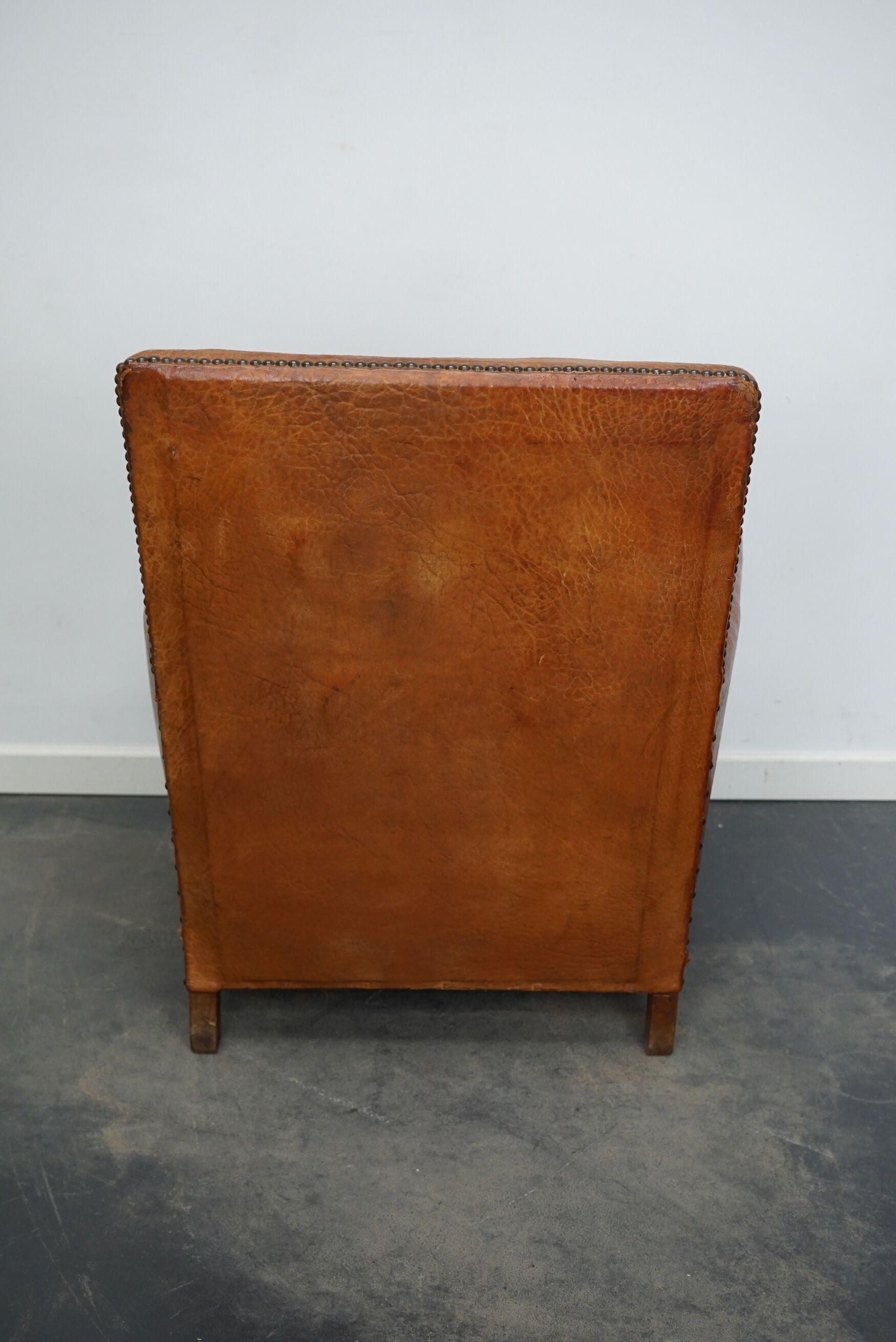 Vintage french cognac-colored leather club chair, 1940s