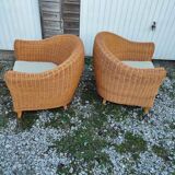 Pair armchairs wicker table Living room veranda vintage
