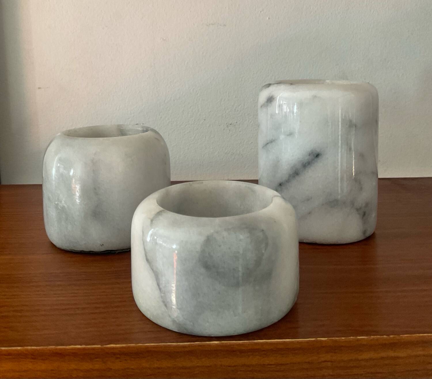 Vintage marble candlestick trio from the 1970s.