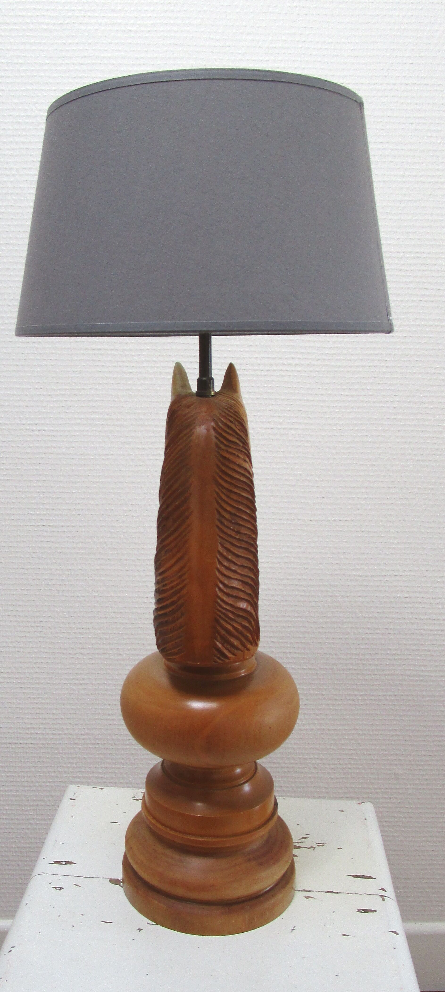 Lamp horse rider chess solid wood turned vintage