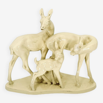 Sculpture vintage famille de cerfs en céramique. Italie années 1950