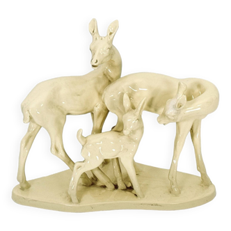 Sculpture vintage famille de cerfs en céramique. Italie années 1950