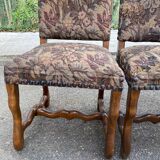 6 Louis XIV chairs made of solid wood with sheep bone and 19th-century floral fabric.