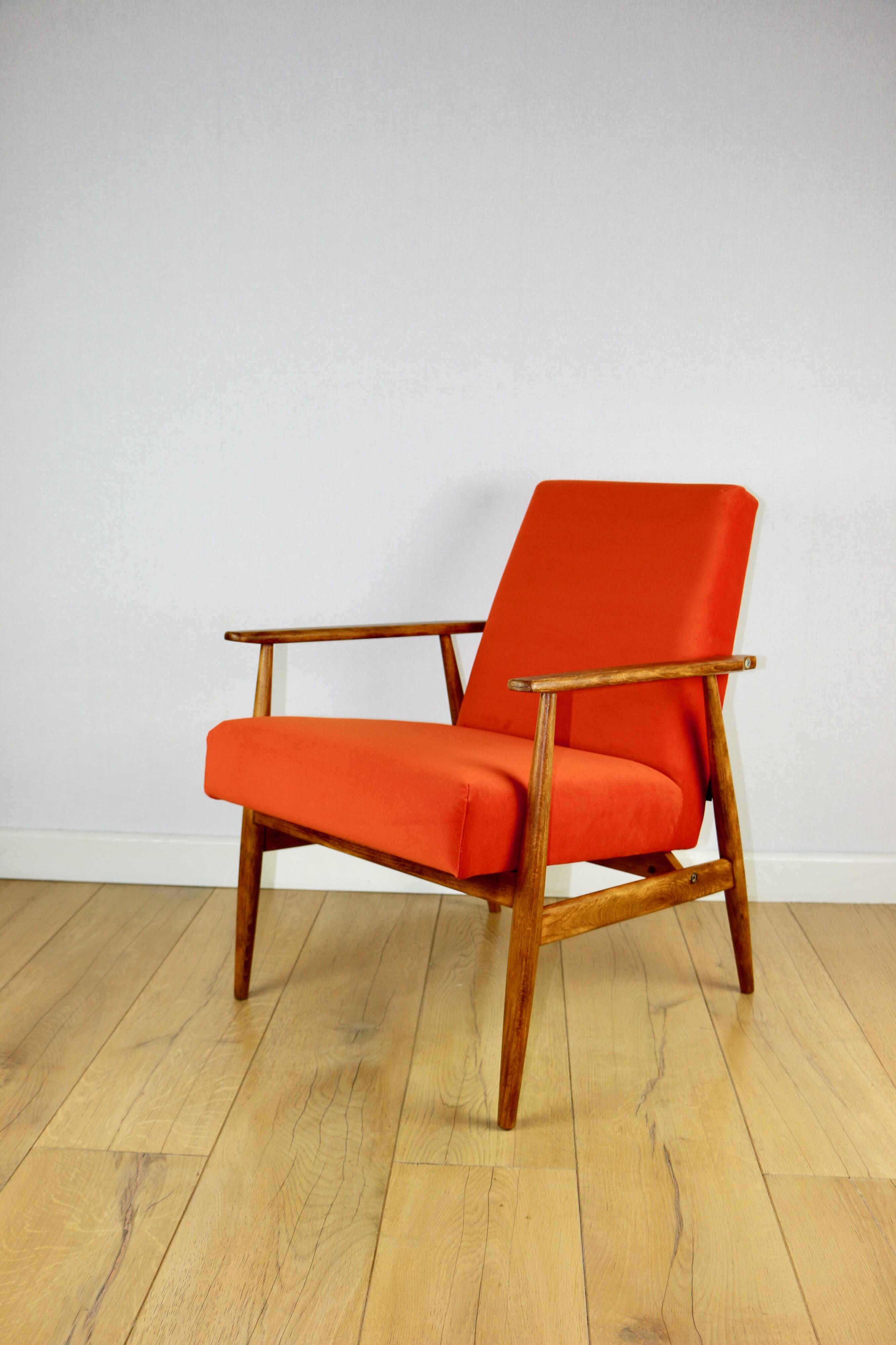 Armchair 'Lis', 1970s design by Henryk Lis, orange - 2 pieces available