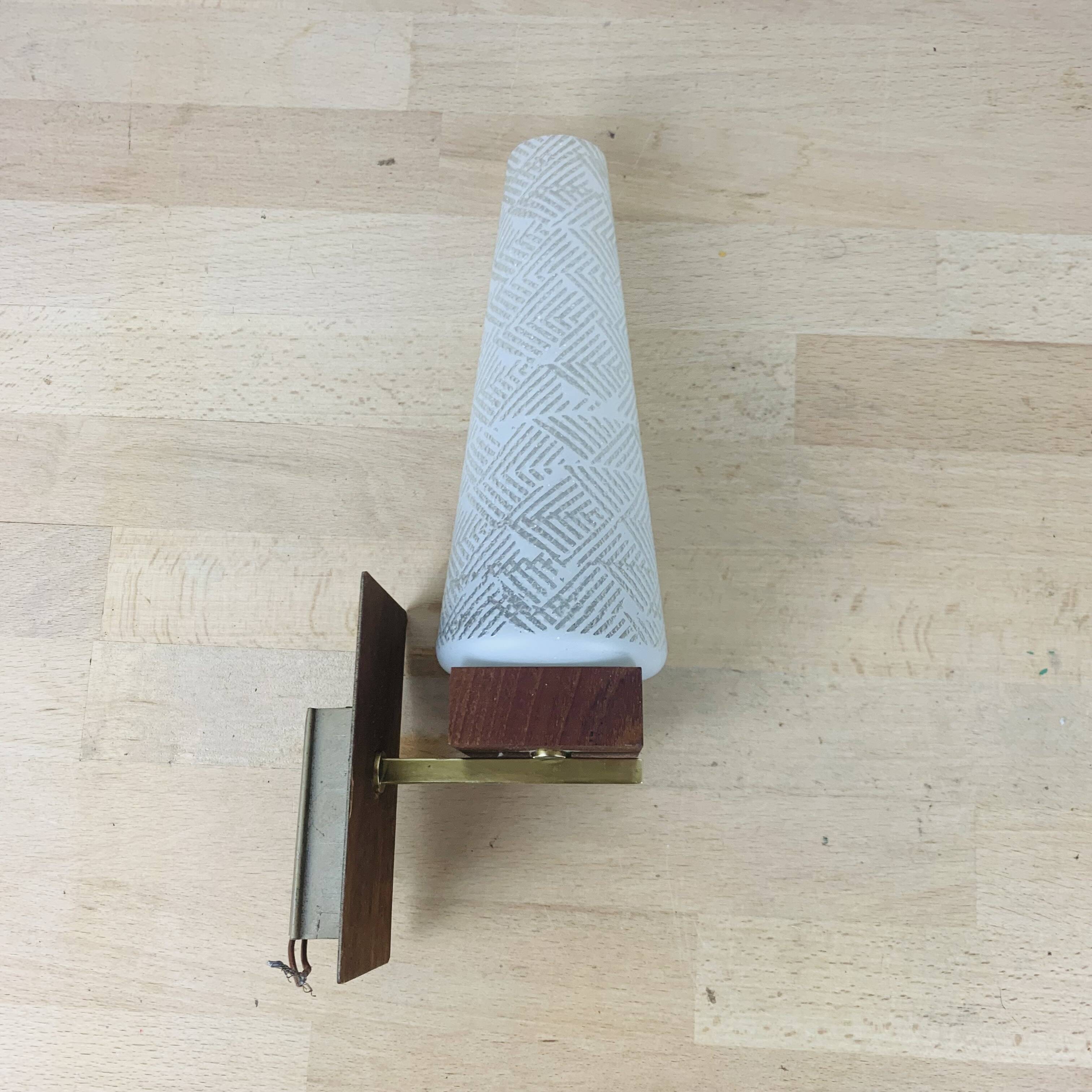 Scandinavian opaline teak wall light from the 60s