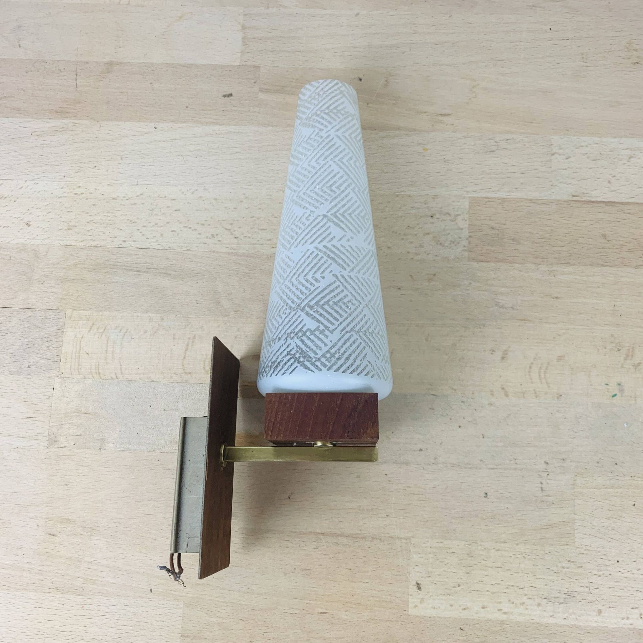 Scandinavian opaline teak wall light from the 60s