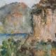 Gilbert Pastor: Snowy summit behind a hill, original signed watercolor