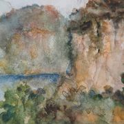 Gilbert Pastor: Snowy summit behind a hill, original signed watercolor
