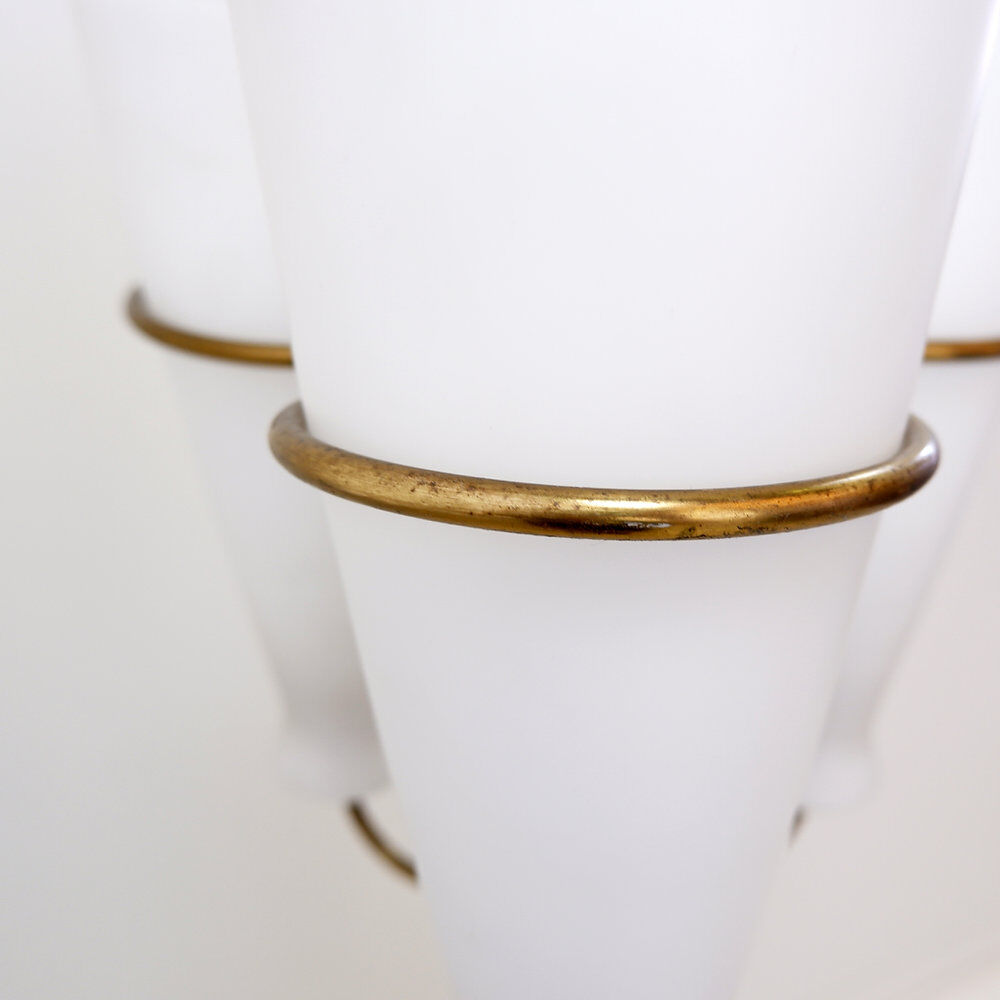 Tripod floor lamp with three arms and opaline glass - 1950s