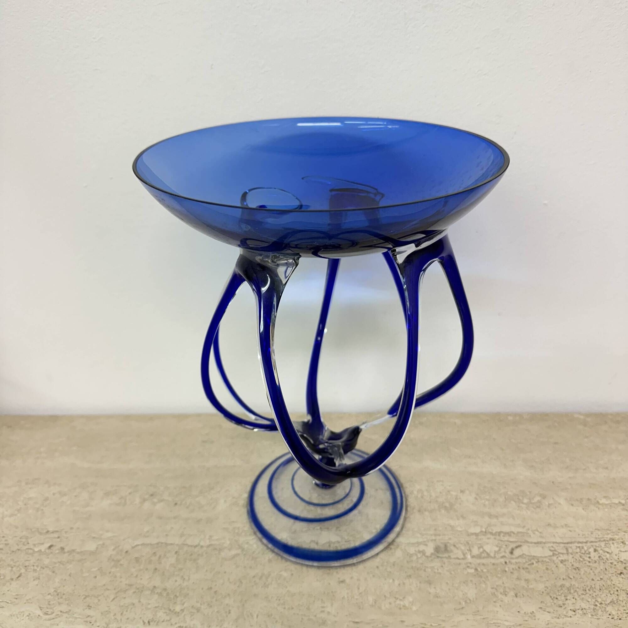Josefina Krosno Poland Blue Art Glass Jellyfish bowl
