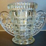 Thick, molded glass ear vase, art deco period and style, stylized leaves and grapes