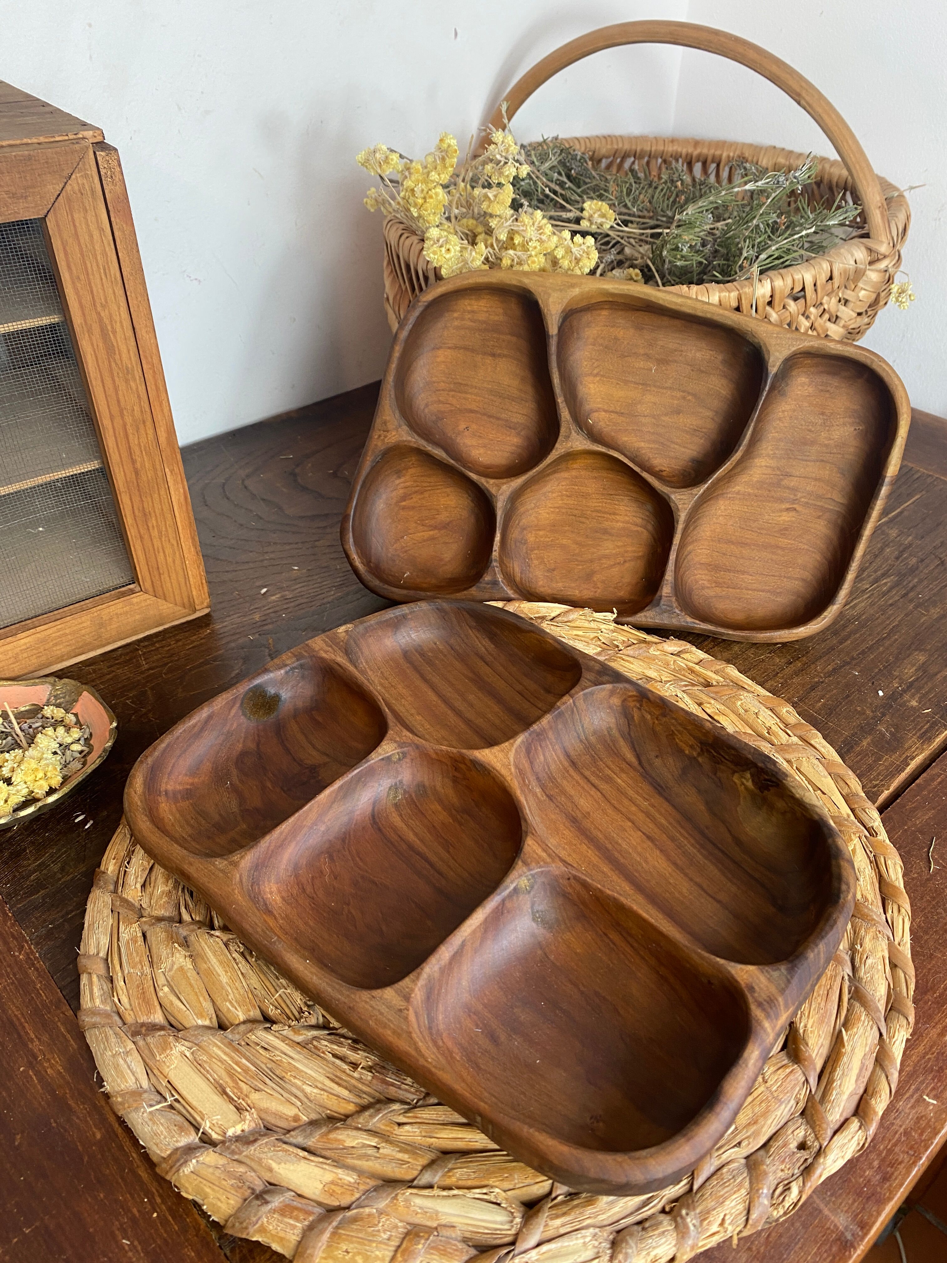 Olive wood platters, in organic shapes.