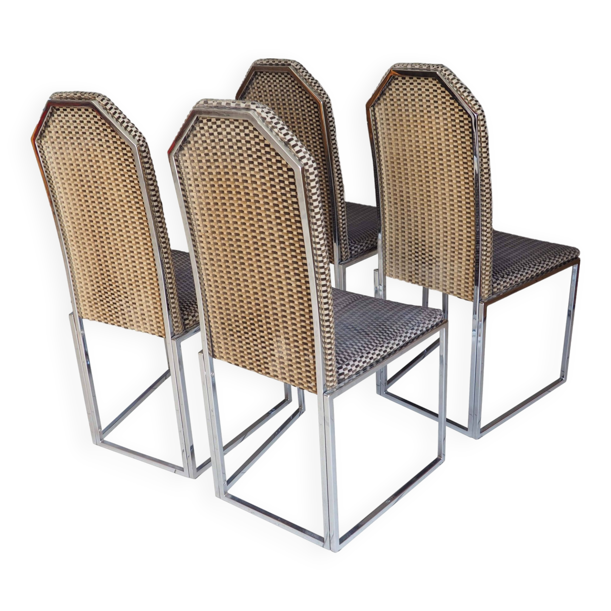 4 chaises traineau en chrome et velours